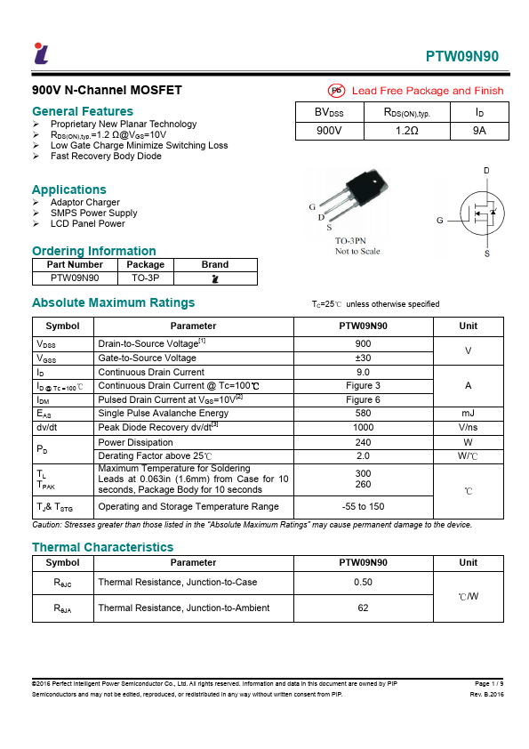 PTW09N90 Datasheet Preview