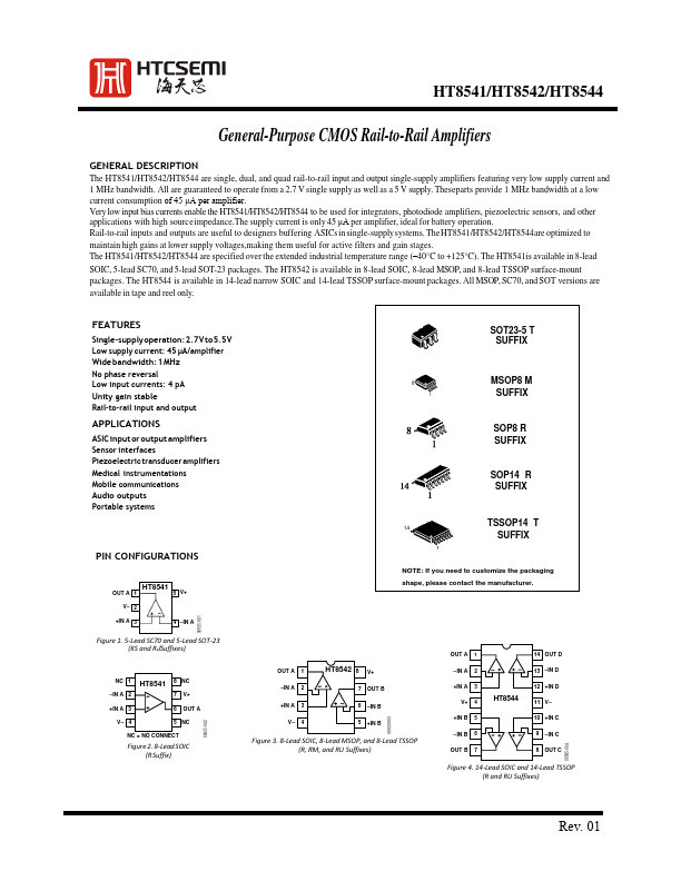 HT8541 General-Purpose CMOS Rail-to-Rail Amplifiers by HTCSEMI - Datasheet Preview