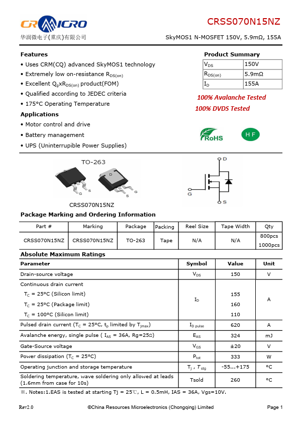 CRSS070N15NZ Datasheet Preview