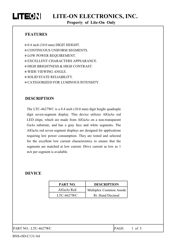 LTC-4627WC Datasheet Preview