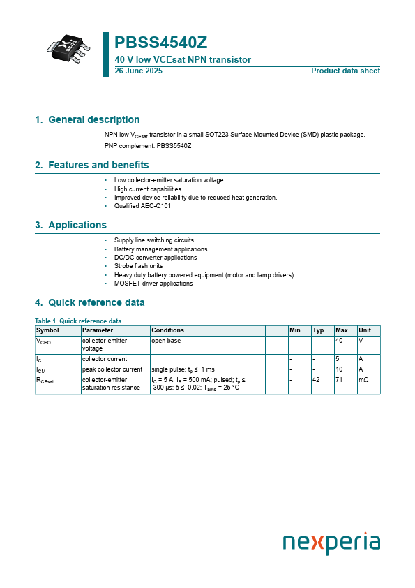 PBSS4540Z Datasheet Preview
