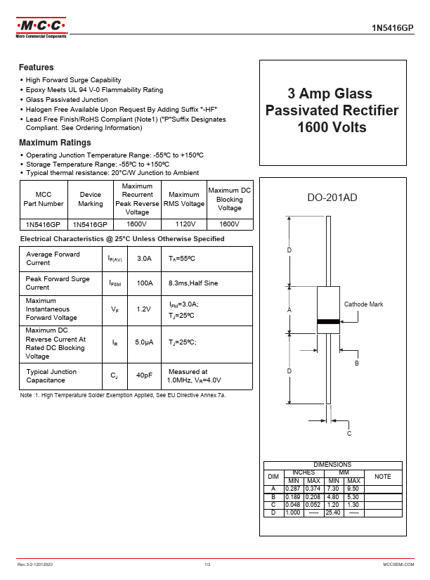 1N5416GP Datasheet Preview