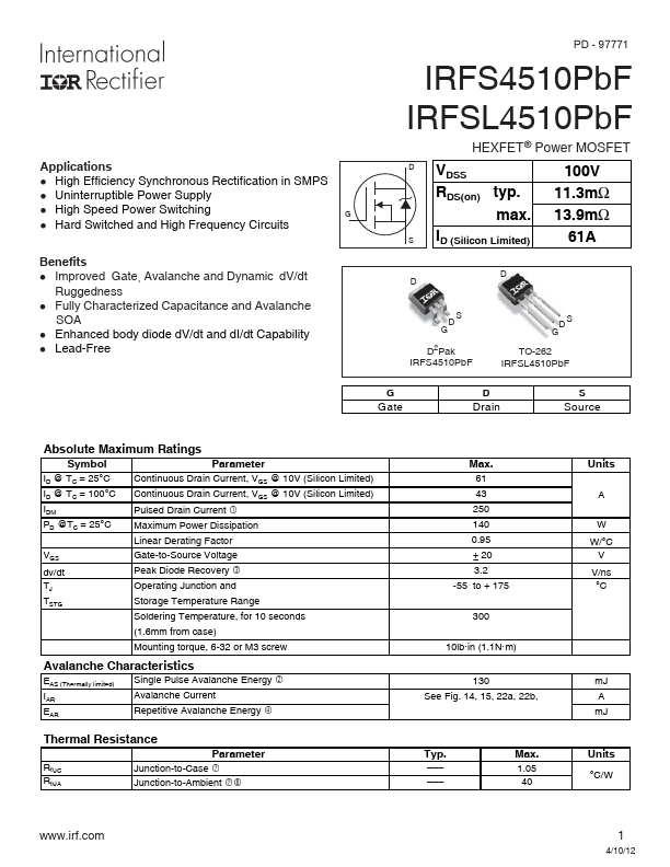 IRFS4510PbF