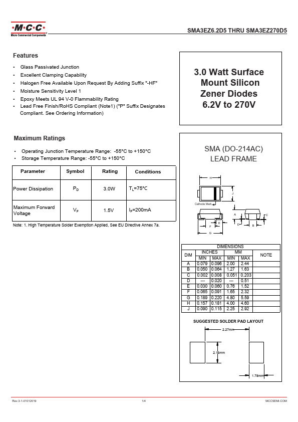 SMA3EZ270D5