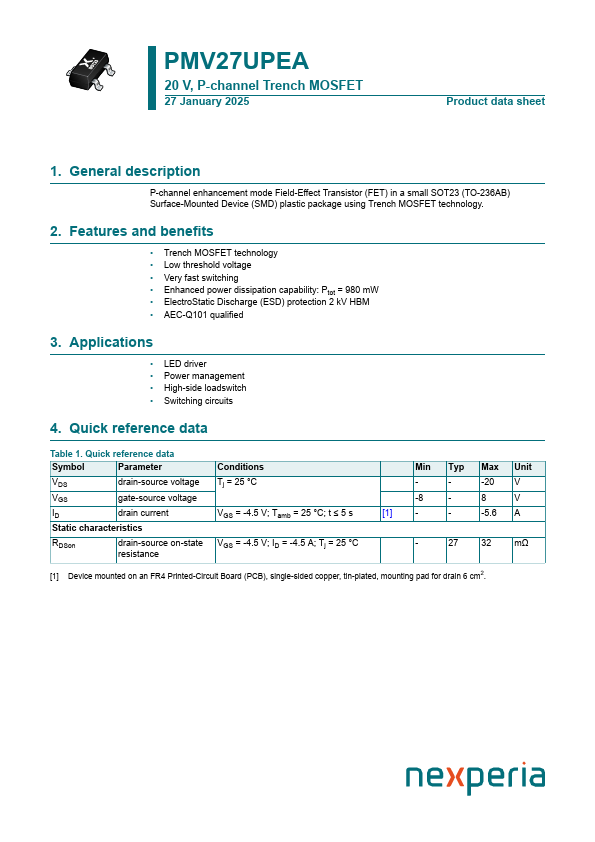 PMV27UPEA Datasheet Preview