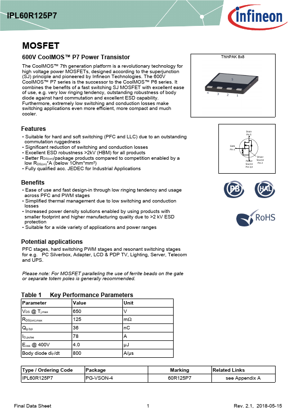 IPL60R125P7 Datasheet Preview