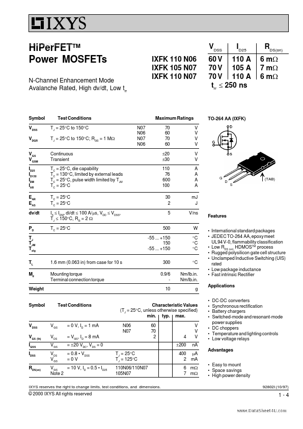 IXFK110N07