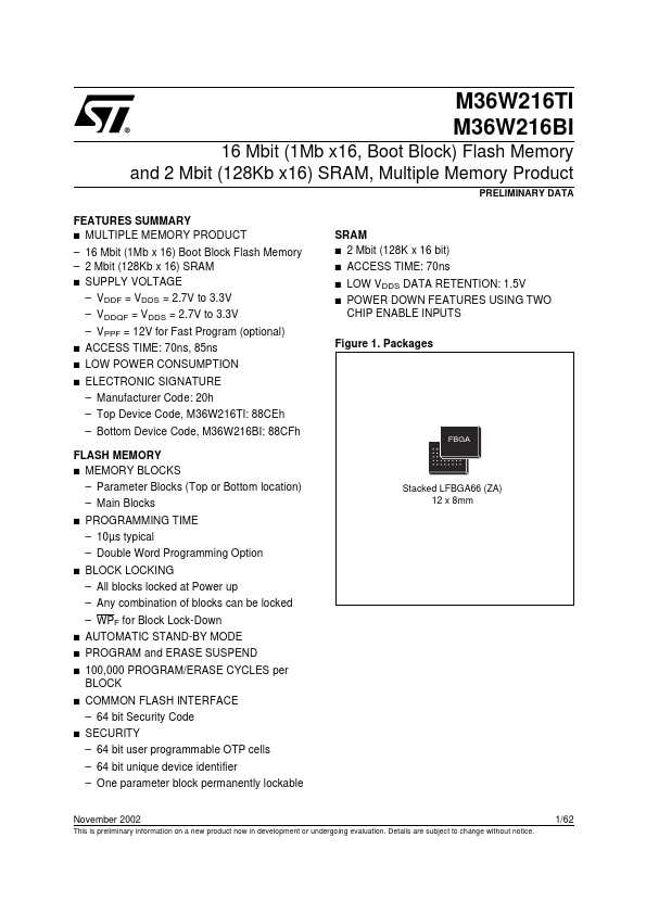 M36W216BI Datasheet Preview