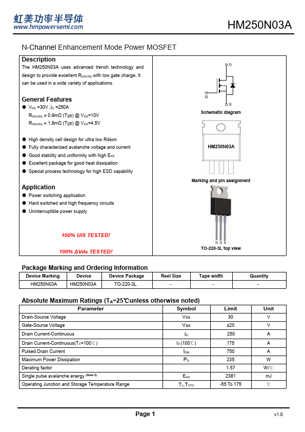HM250N03A Datasheet Preview