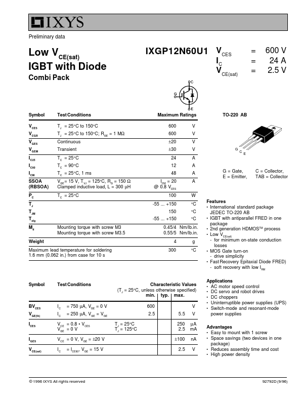 IXGP12N60U1