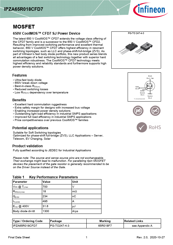 IPZA65R018CFD7 Datasheet Preview