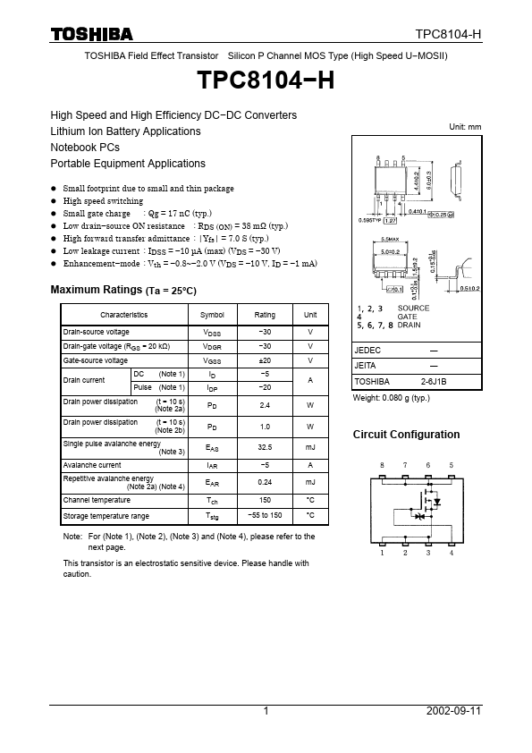 TPC8104-H Datasheet Preview