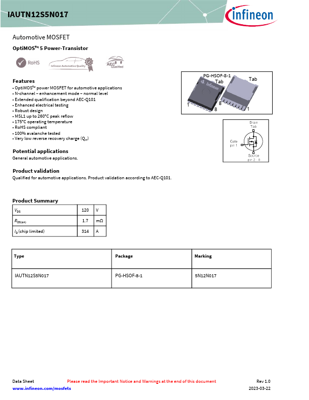 IAUTN12S5N017 Datasheet Preview