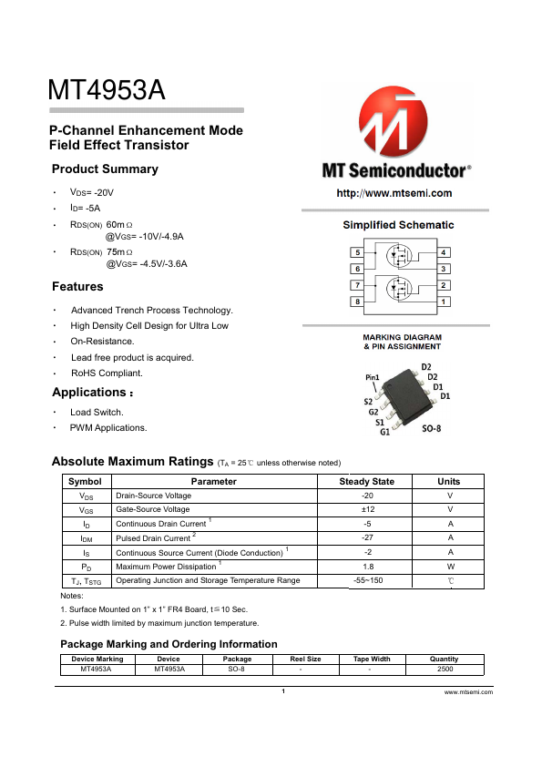 MT4953A Datasheet Preview