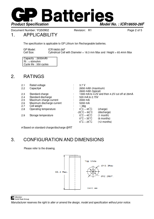 ICR18650-26F