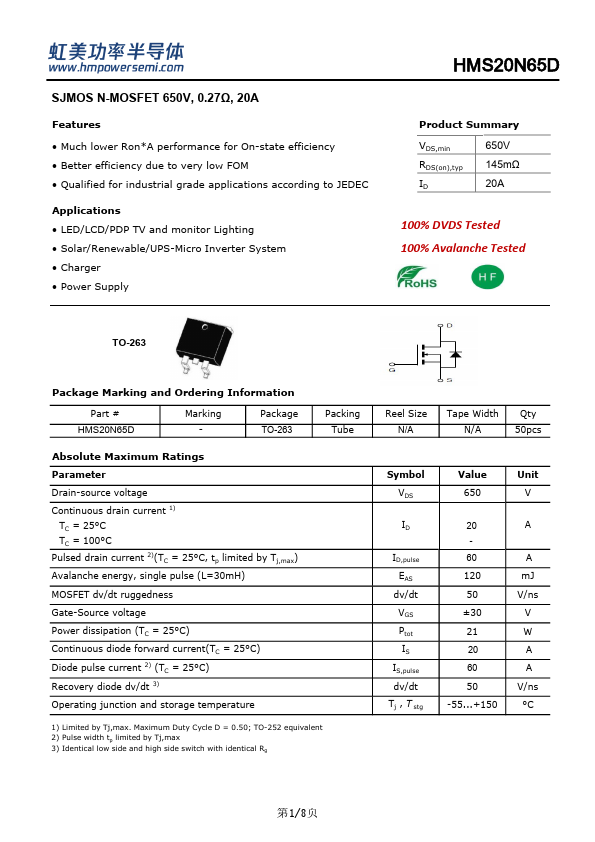 HMS20N65D Datasheet Preview