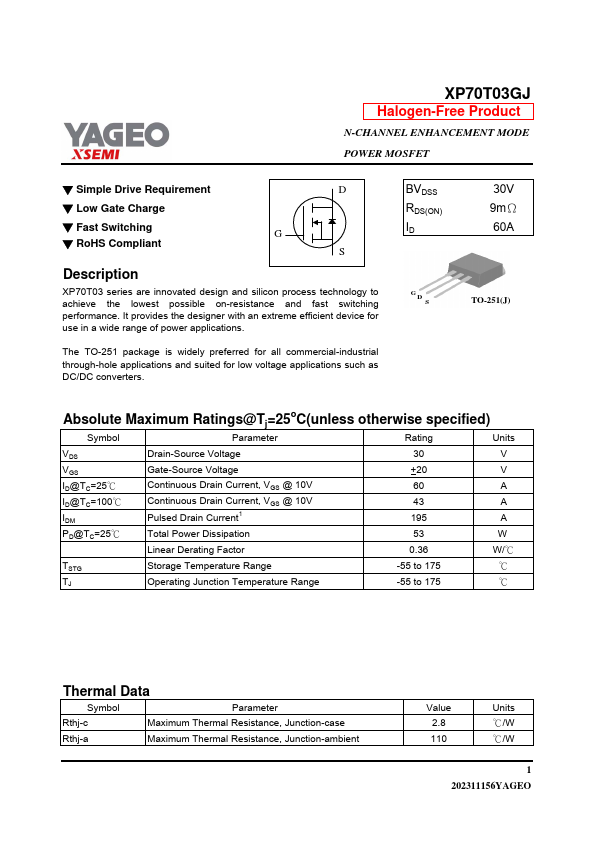 XP70T03GJ Datasheet Preview