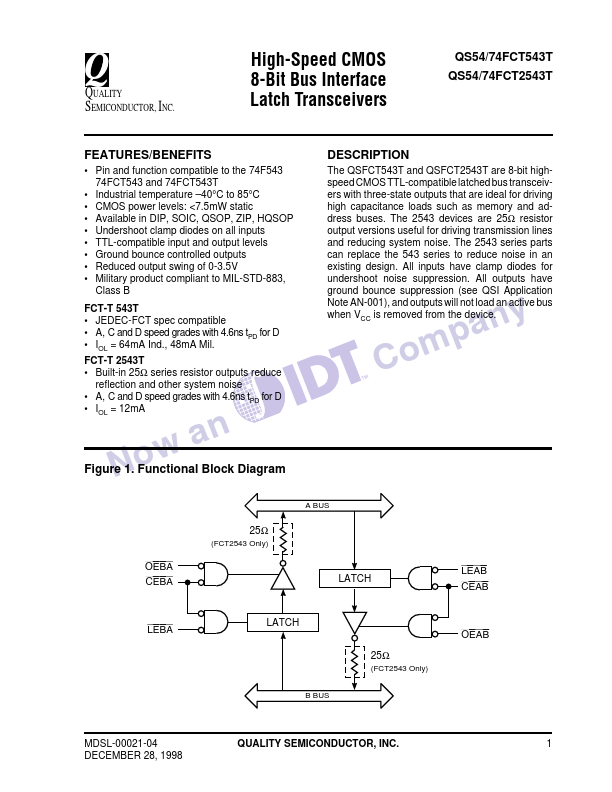 QS74FCT543T Datasheet Preview