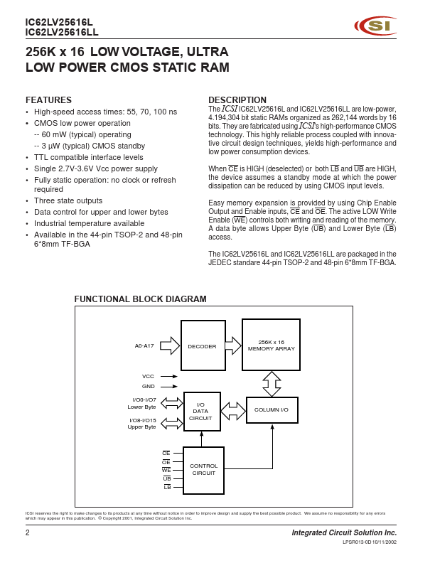 IC62LV25616LL