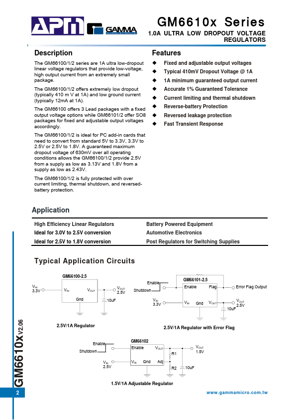 GM66101 1A ULTRA LOW-DROPOUT VOLTAGE REGULATORS by Gamma - Datasheet Preview