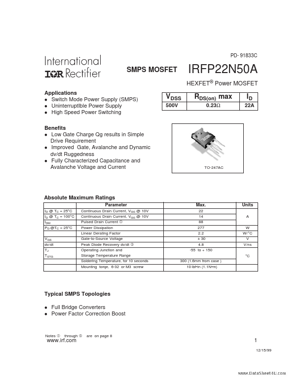 IRFP22N50A