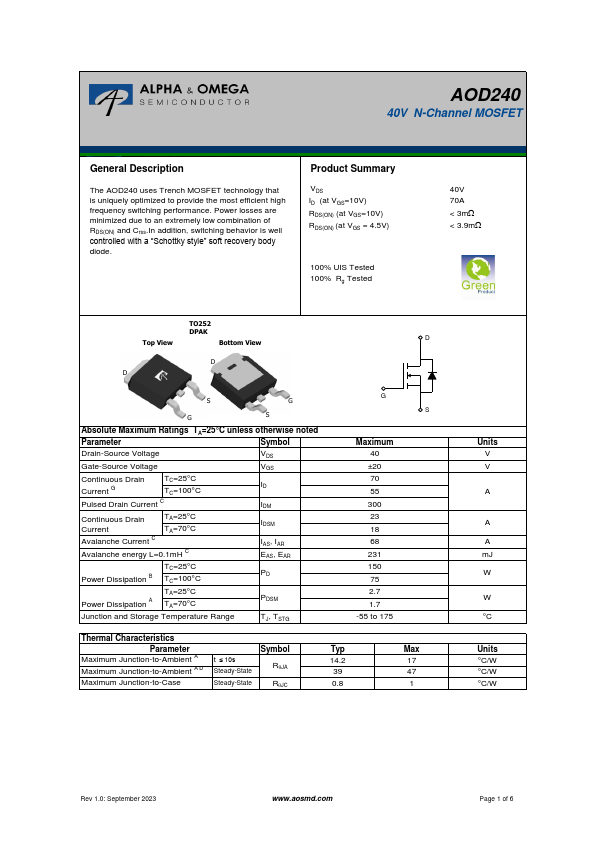 AOD240 Datasheet Preview