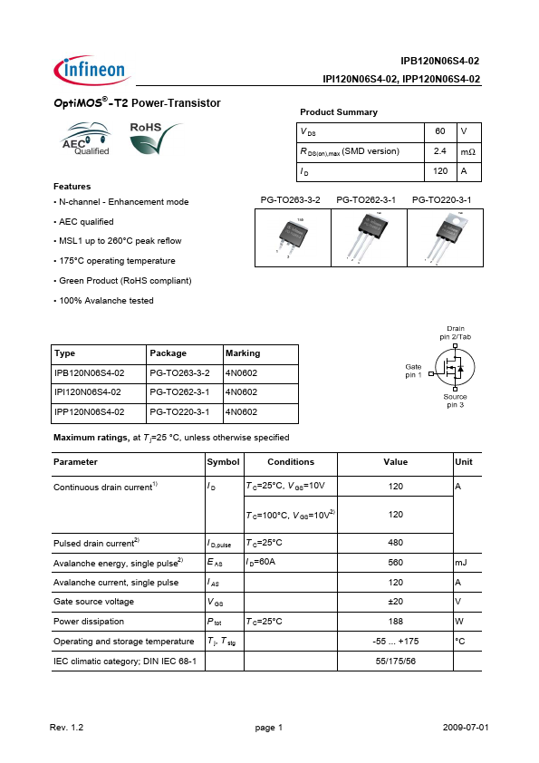 IPI120N06S4-02 Datasheet Preview