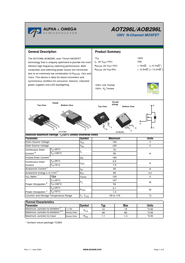AOT296L Datasheet Preview