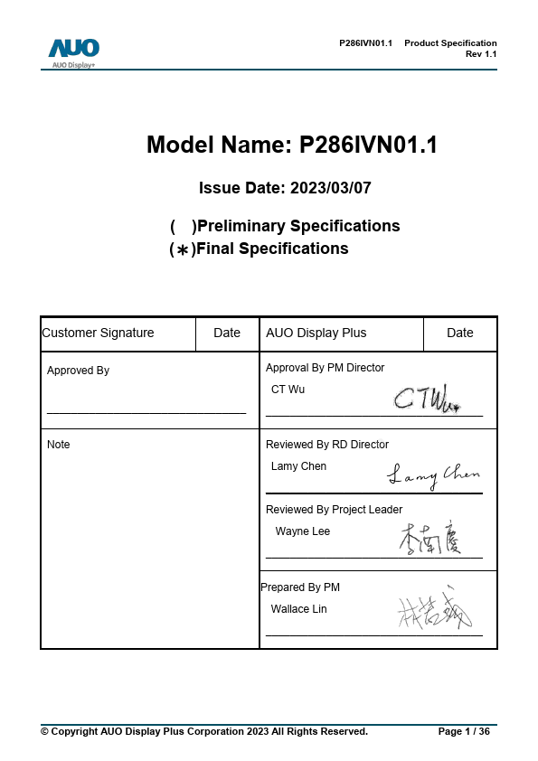 P286IVN01.1 Datasheet Preview