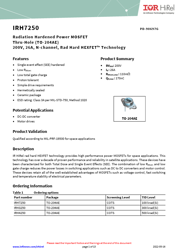 IRH7250 Datasheet Preview