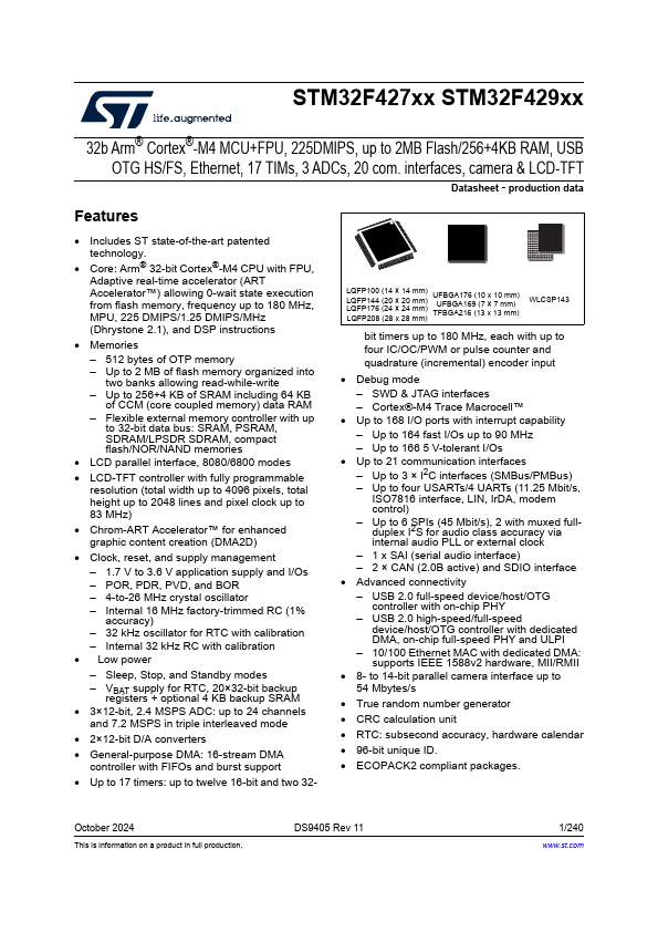 STM32F429ZG Datasheet Preview