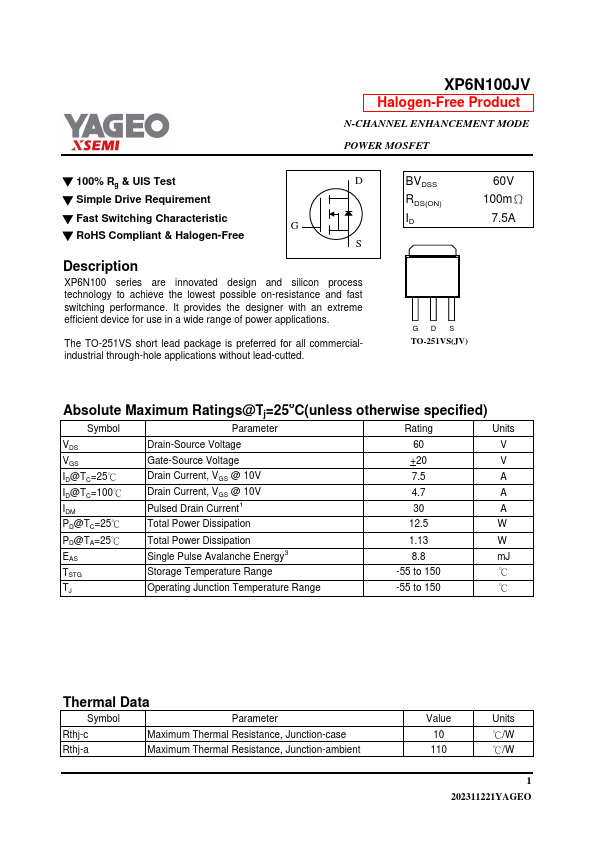 XP6N100JV Datasheet Preview