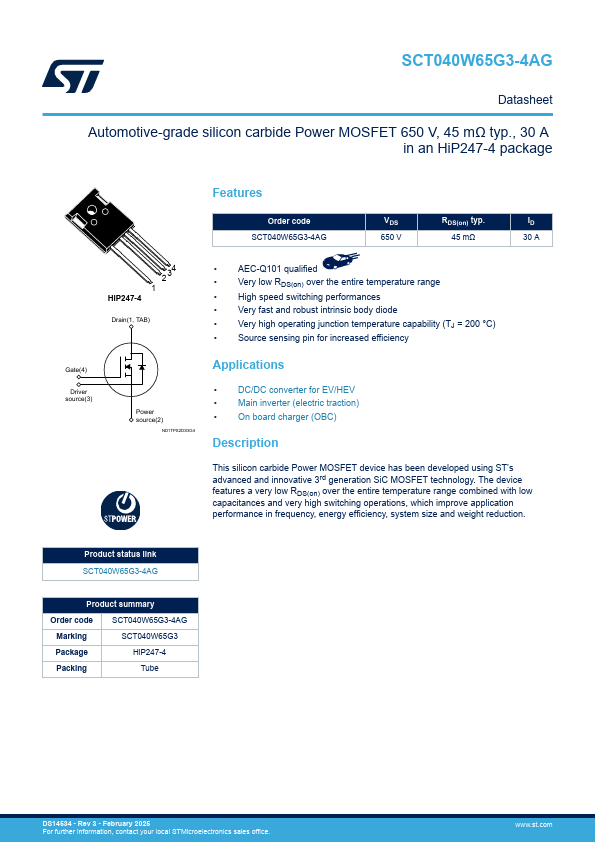 SCT040W65G3-4AG Datasheet Preview