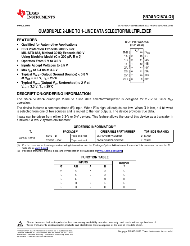 SN74LVC157A-Q1