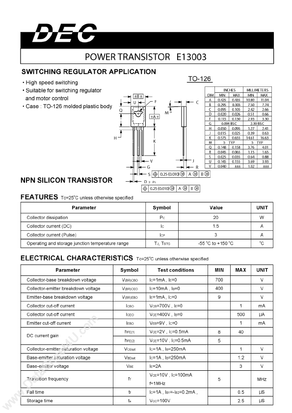 E13003 Datasheet E13003 DaesanElectronics pdf POWER TRANSISTOR E13003 Datasheet E13003 DaesanElectronics pdf POWER TRANSISTOR