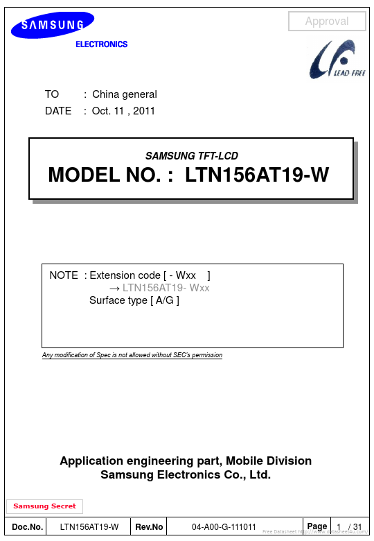 LTN156AT19-W