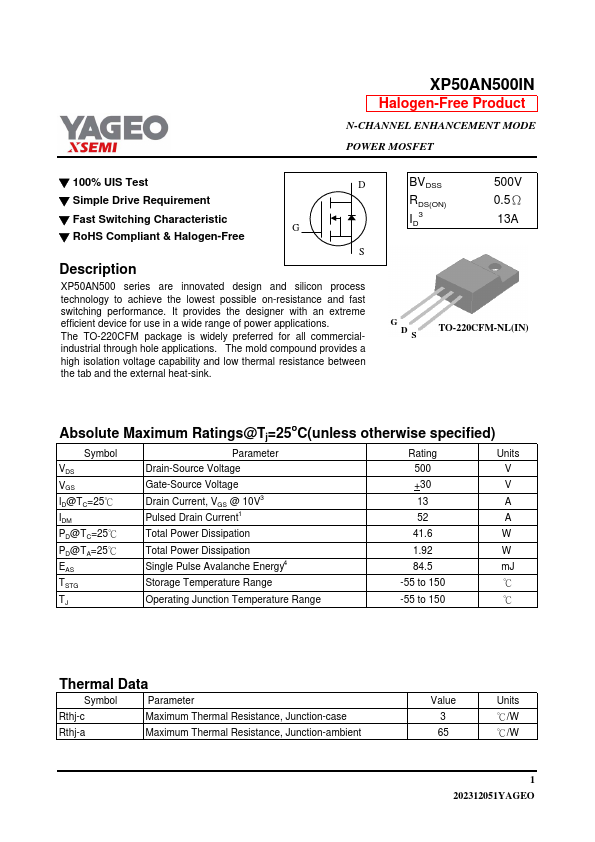 XP50AN500IN Datasheet Preview