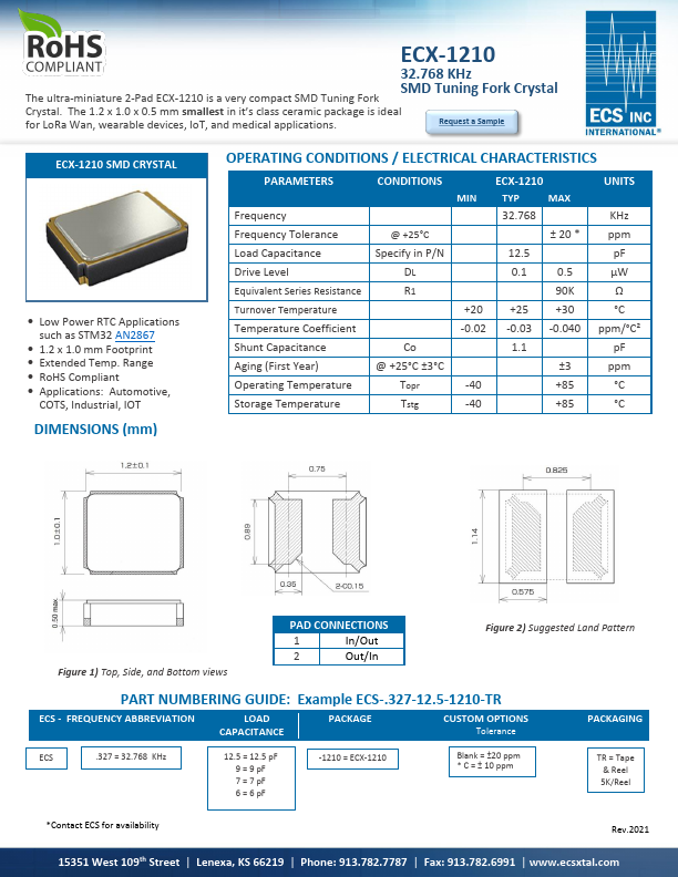 ECX-1210 SMD CRYSTAL by ECS - Datasheet Preview