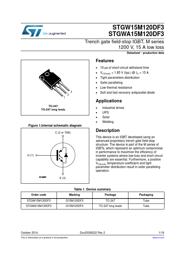 STGW15M120DF3