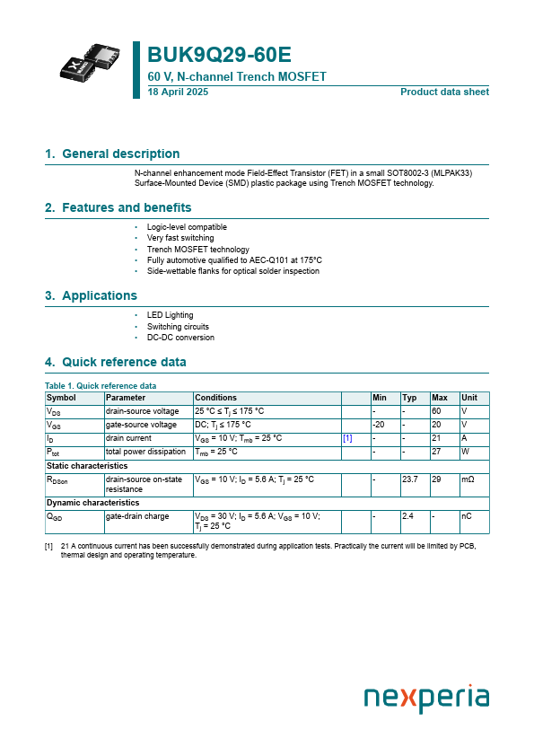 BUK9Q29-60E Datasheet Preview