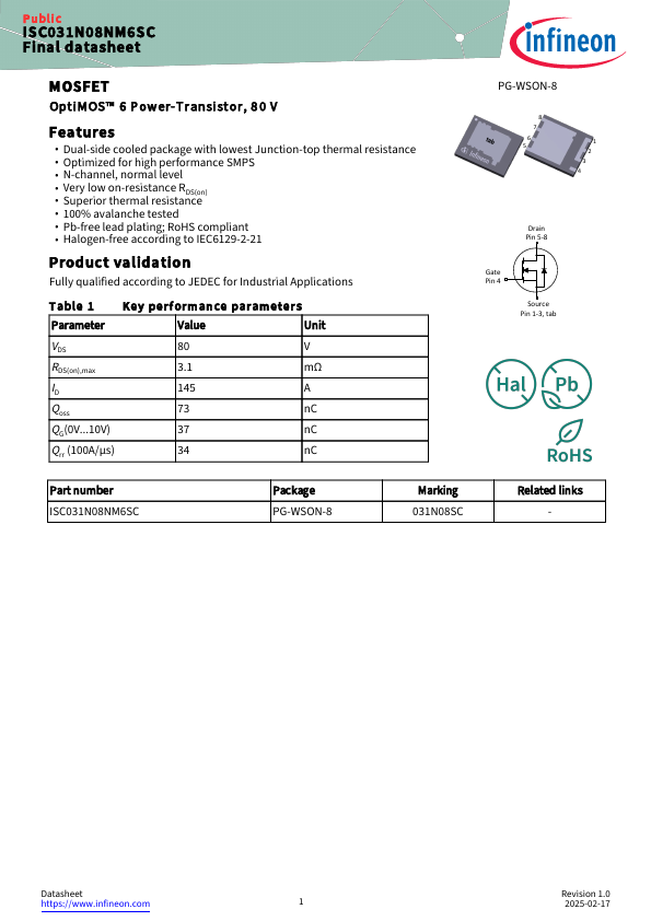 ISC031N08NM6SC Datasheet Preview