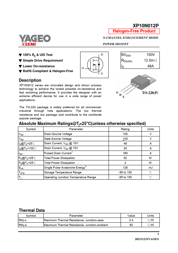 XP10N012P Datasheet Preview