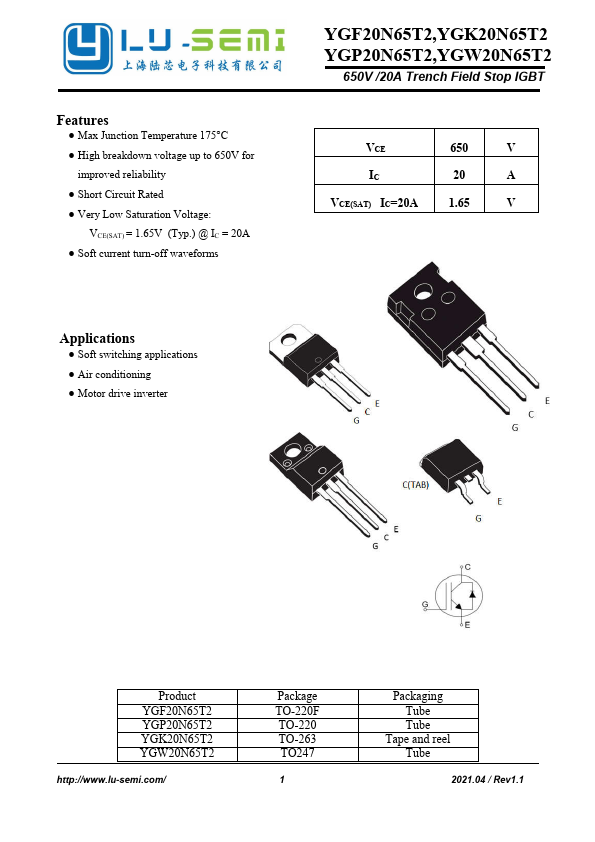 YGK20N65T2 Datasheet Preview