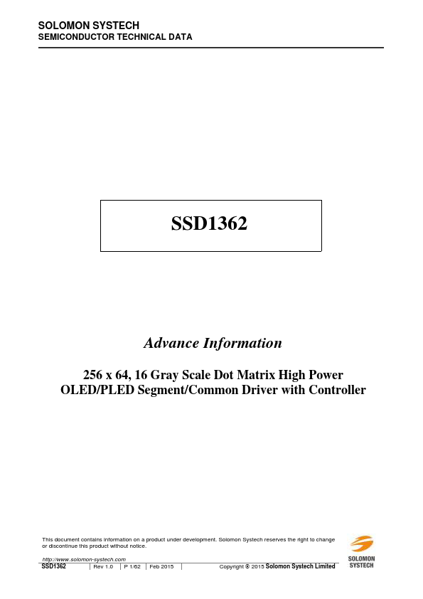 SSD1362 Datasheet Preview
