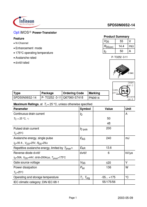 SPD50N06S2-14