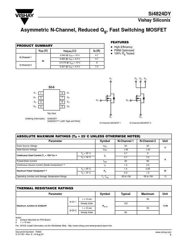 Si4824DY Datasheet Preview