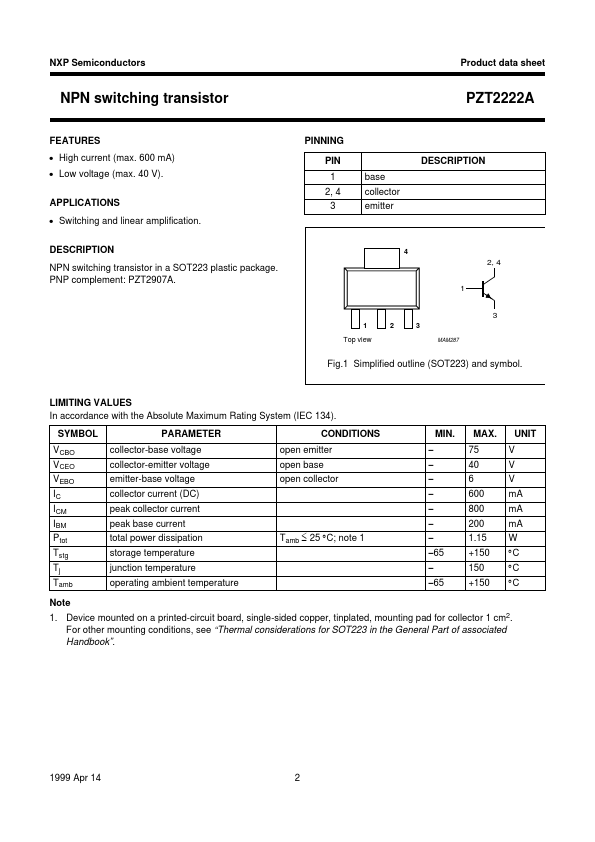 PZT2222A Datasheet Preview