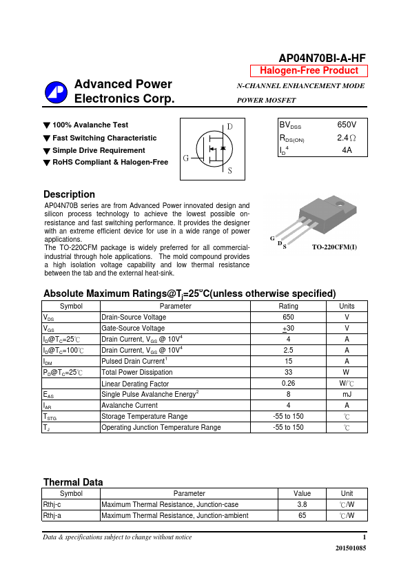 AP04N70BI-A-HF