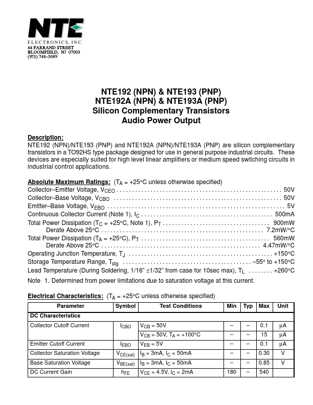 NTE192A