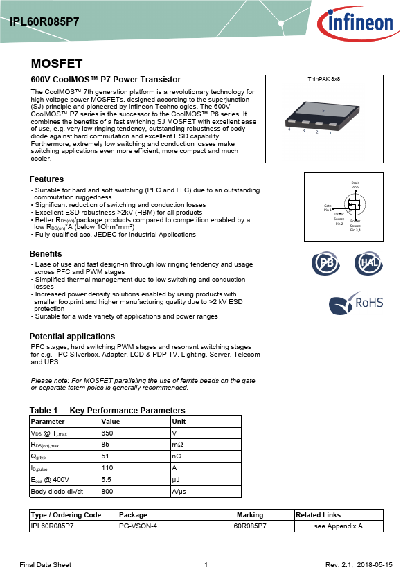 IPL60R085P7 Datasheet Preview